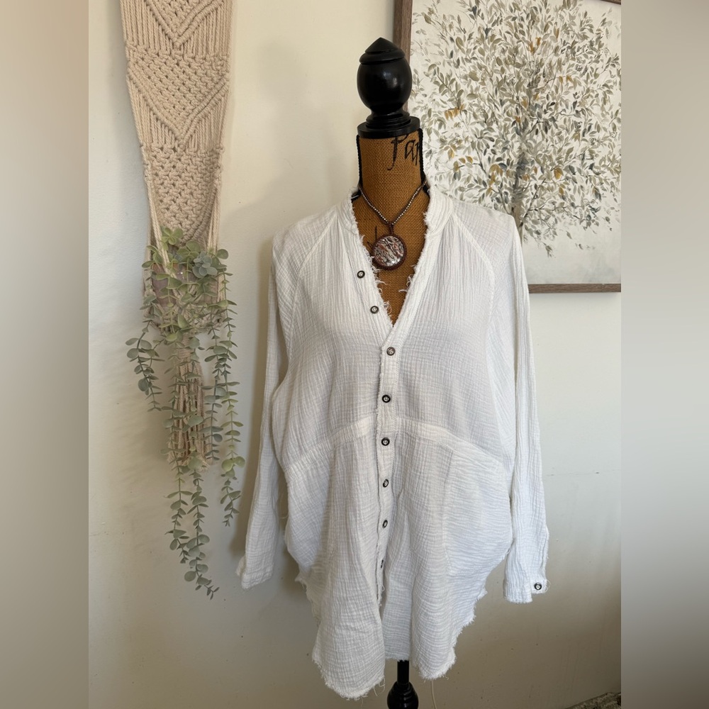 We The Free Cream button boho shirt and necklace